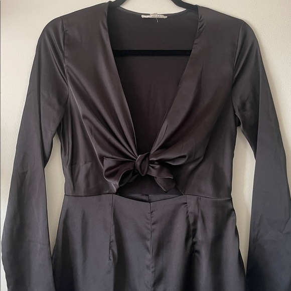 Cotton Candy Black Satin long sleeve shorts romper - Picture 2 of 9